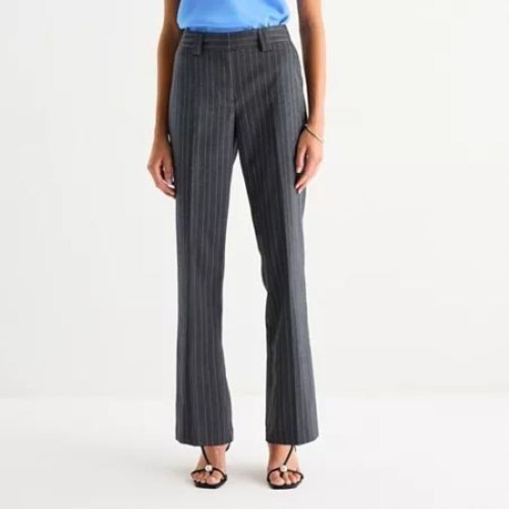 Worthington Straight Leg Dress Pants Womens 12 Navy Blue Striped Stretch NEW